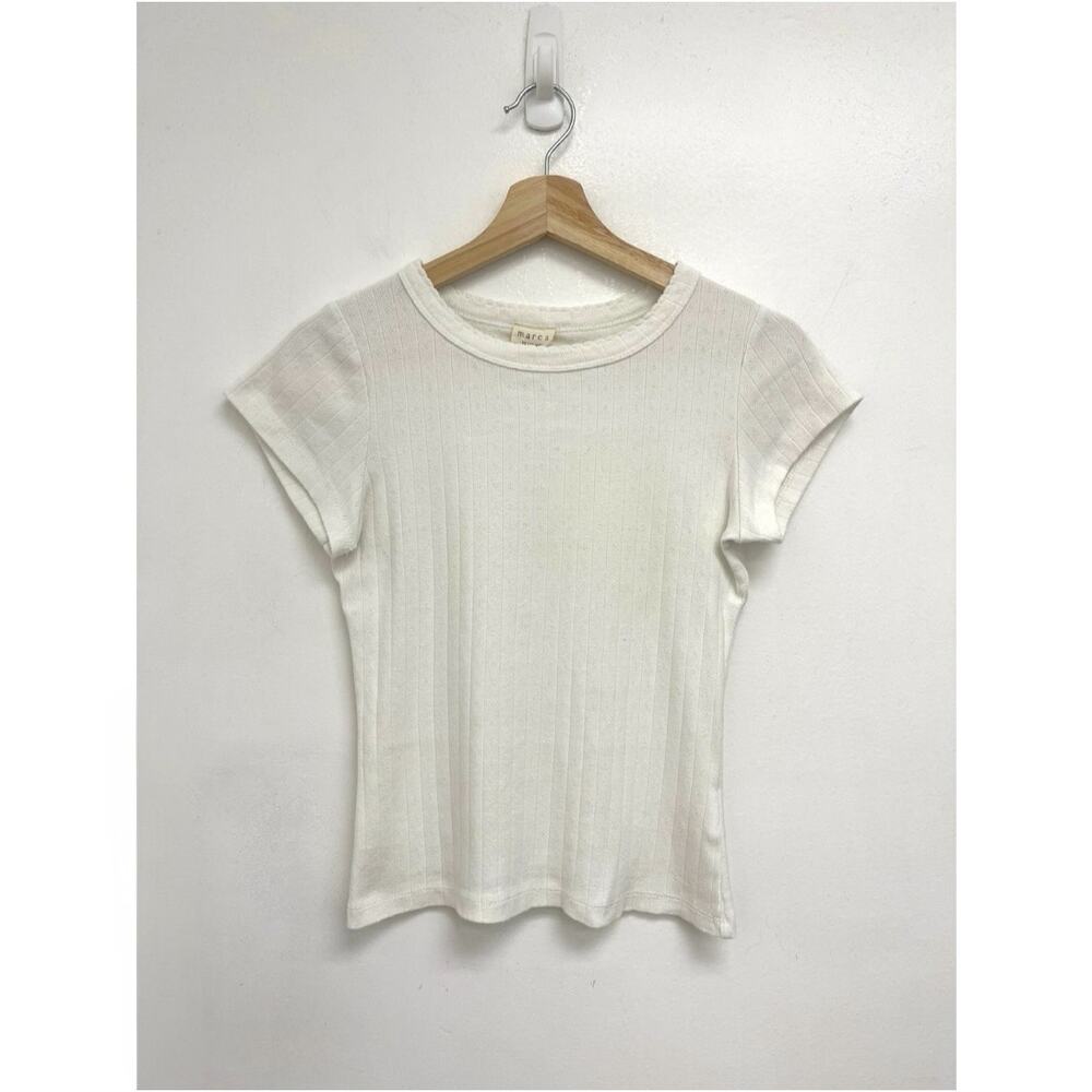 Marea by Liz Joy Pointelle Short Sleeve Slim Crewneck Feminine Romantic Tee XS - Picture 10 of 11